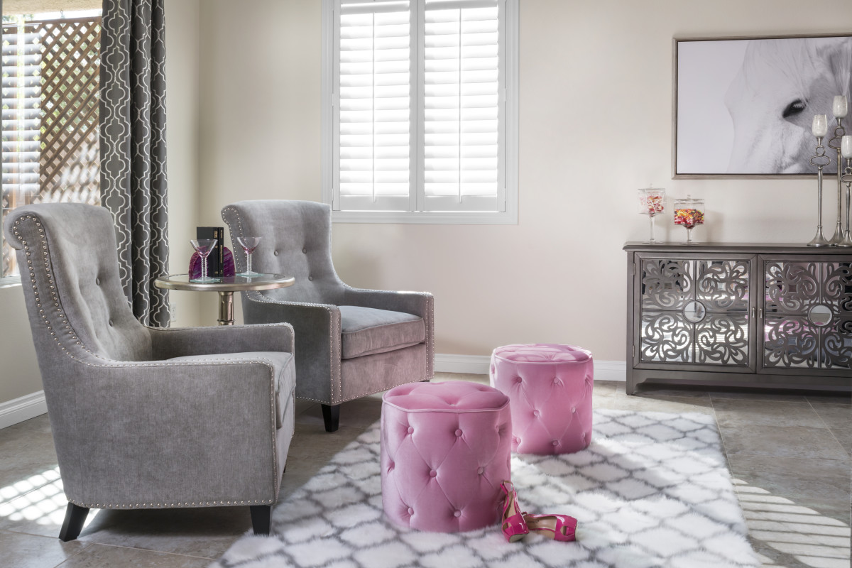 Honolulu pink living room with shutters